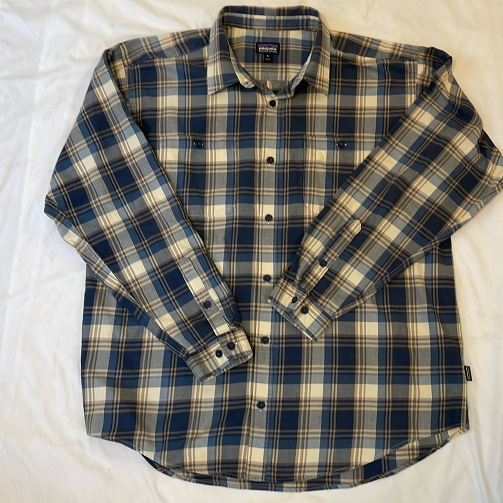 Men’s Organic Pima Cotton Plaid Button Down Shirt, XL, Blue